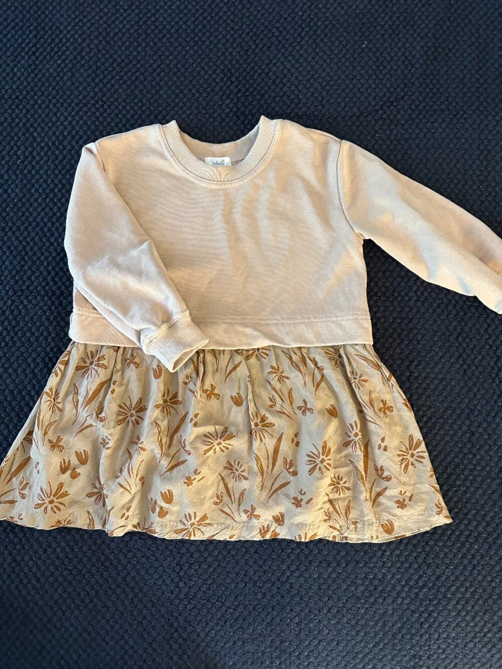 Tullabee Girl Boho Sweatshirt Hybrid Dress Gold Flower Print flowy skirt 5T